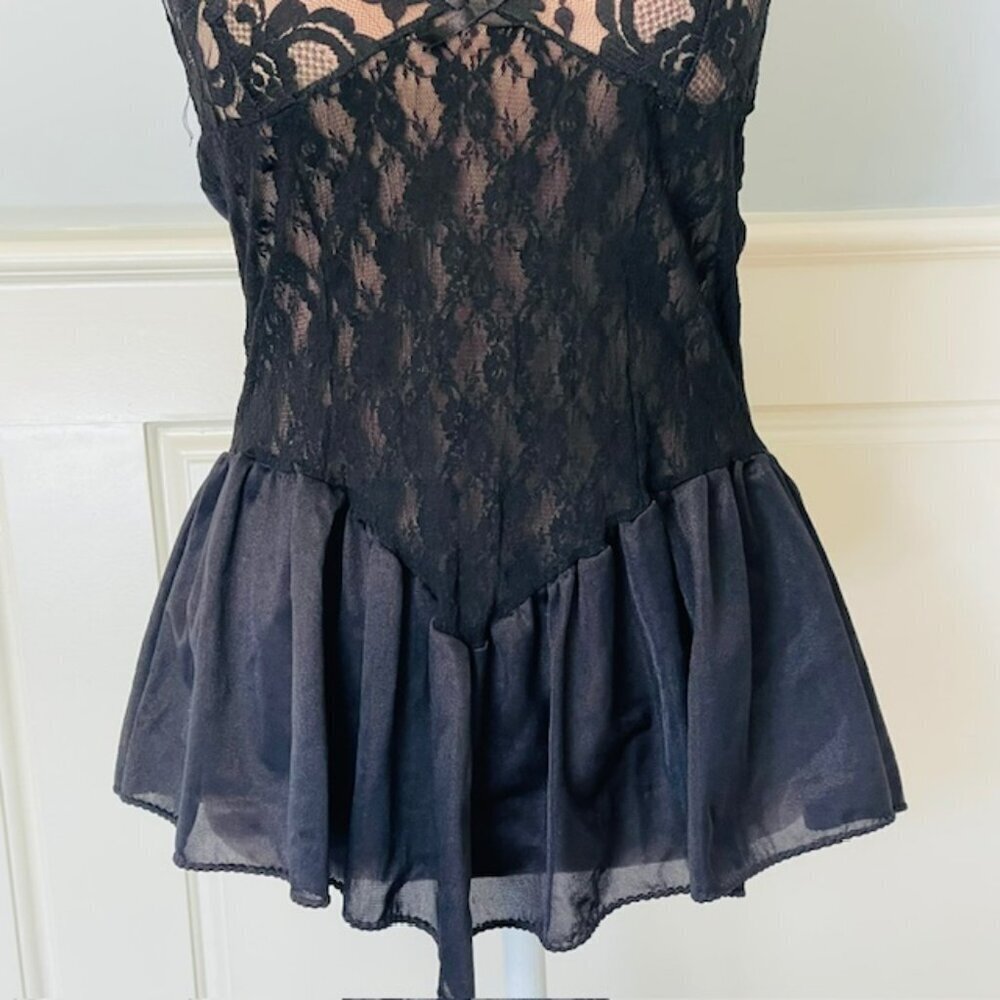 Vintage 70s Camisole Lace Peplum Nylon Sheer Lingerie Tank Top S/M - Picture 5 of 11